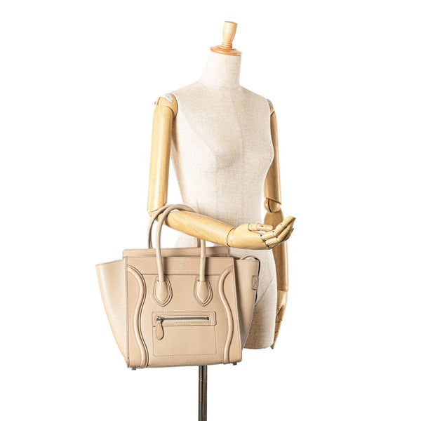 セリーヌ ラゲージ マイクロショッパー ハンドバッグ ベージュ レザー レディース CELINE 【中古】