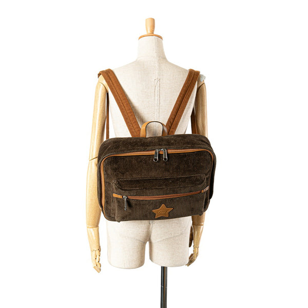 グッチ ダブルG スター リュック バックパック 704946 カーキグリーン ブラウン コーデュロイ レザー レディース GUCCI 【中古】