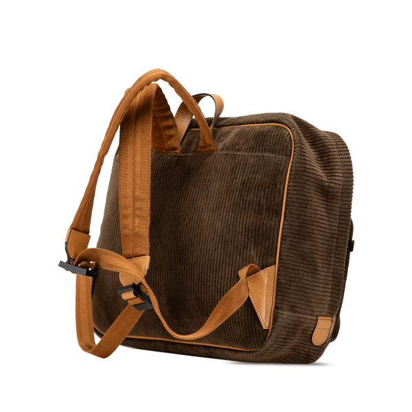 グッチ ダブルG スター リュック バックパック 704946 カーキグリーン ブラウン コーデュロイ レザー レディース GUCCI 【中古】
