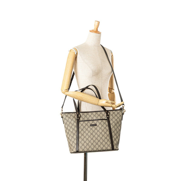 グッチ GGスプリーム トートバッグ ショルダーバッグ 2WAY 388929 ベージュ ブラウン PVC レザー レディース GUCCI 【中古】