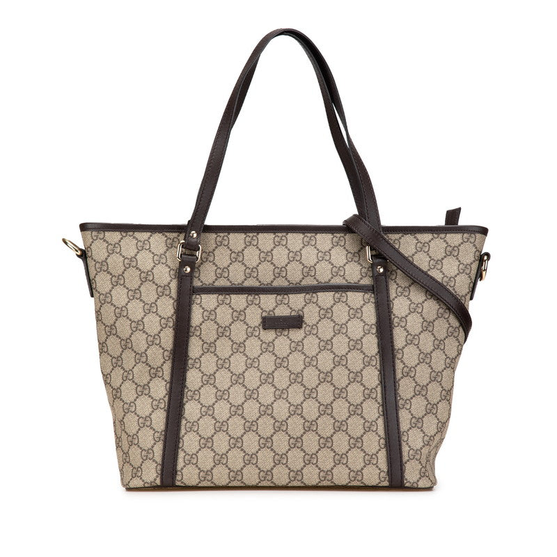 グッチ GGスプリーム トートバッグ ショルダーバッグ 2WAY 388929 ベージュ ブラウン PVC レザー レディース GUCCI 【中古】