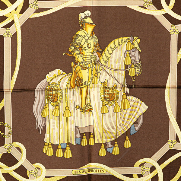 エルメス カレ90 LES MUSEROLLES 鼻革 スカーフ ブラウン マルチカラー シルク レディース HERMES 【中古】