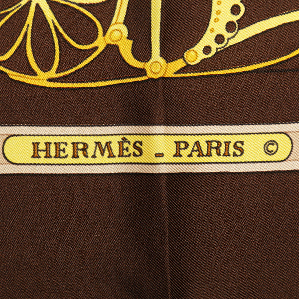 エルメス カレ90 LES MUSEROLLES 鼻革 スカーフ ブラウン マルチカラー シルク レディース HERMES 【中古】
