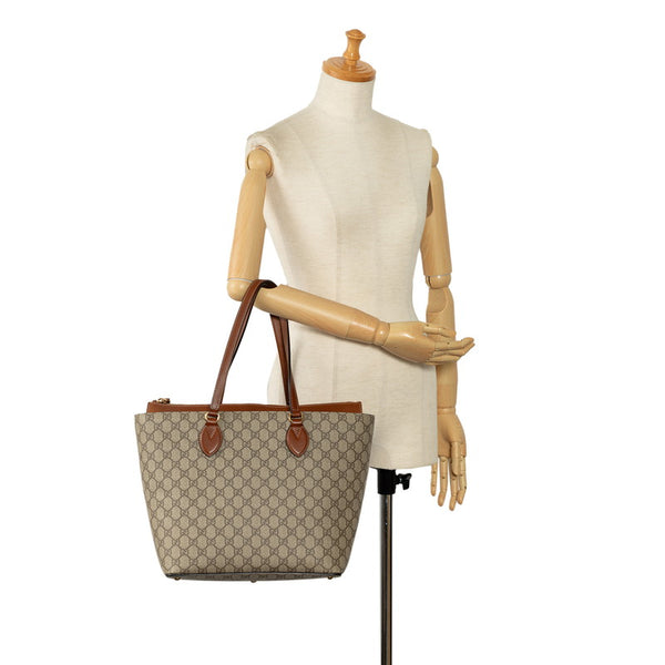 グッチ GGスプリーム トートバッグ ショルダーバッグ 415721 ベージュ ブラウン PVC レザー レディース GUCCI 【中古】