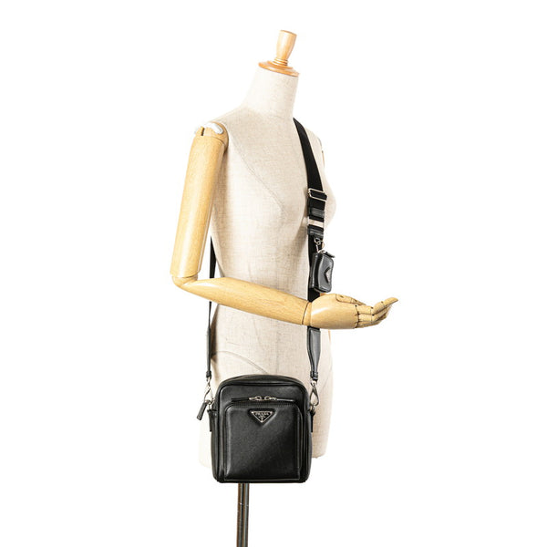 プラダ トライアングルロゴ 斜め掛け ショルダーバッグ 2VH168 ブラック レザー レディース PRADA 【中古】