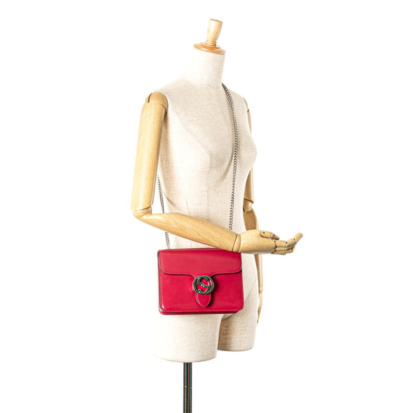 グッチ インターロッキングG 斜め掛け チェーン ショルダーバッグ 387609 ピンク レザー レディース GUCCI 【中古】