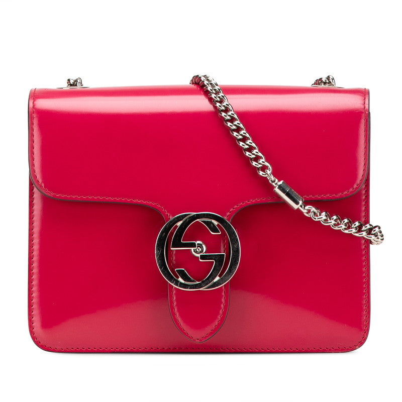 グッチ インターロッキングG 斜め掛け チェーン ショルダーバッグ 387609 ピンク レザー レディース GUCCI 【中古】