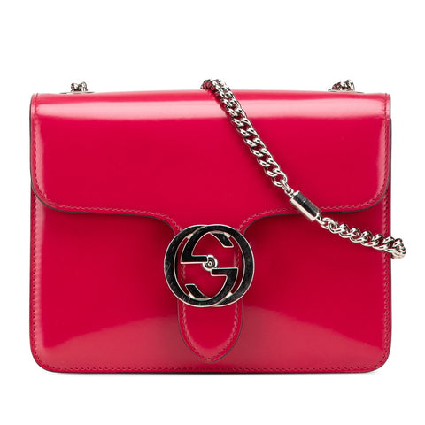 グッチ インターロッキングG 斜め掛け チェーン ショルダーバッグ 387609 ピンク レザー レディース GUCCI 【中古】