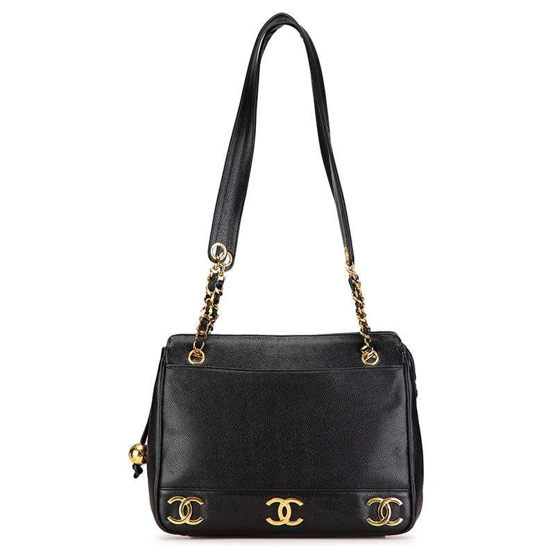 シャネル トリプル ココマーク チェーン ショルダーバッグ ブラック キャビアスキン レディース CHANEL 【中古】