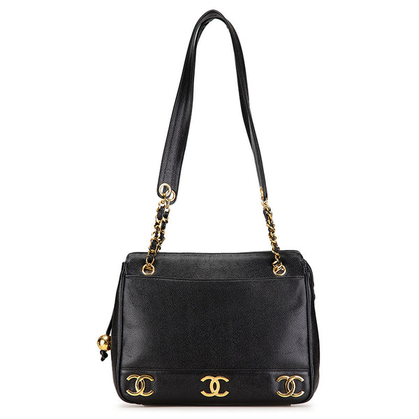 シャネル トリプル ココマーク チェーン ショルダーバッグ ブラック キャビアスキン レディース CHANEL 【中古】