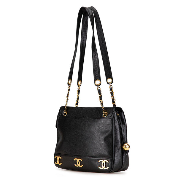 シャネル トリプル ココマーク チェーン ショルダーバッグ ブラック キャビアスキン レディース CHANEL 【中古】