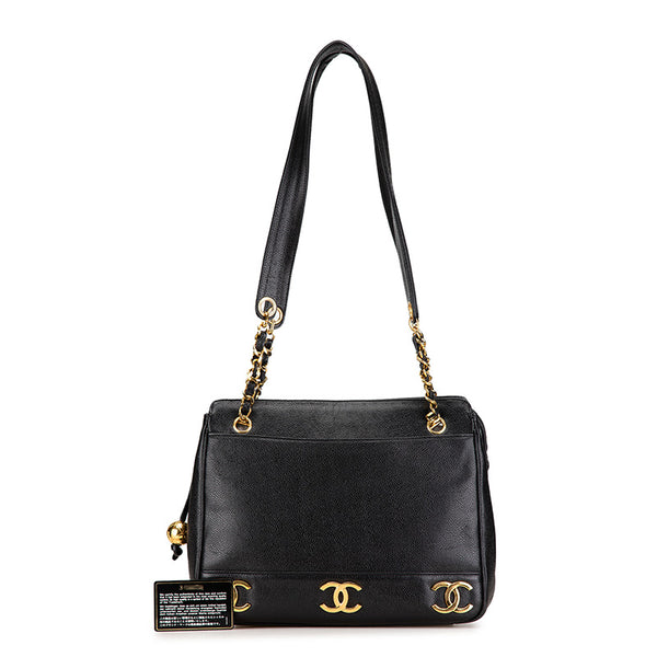 シャネル トリプル ココマーク チェーン ショルダーバッグ ブラック キャビアスキン レディース CHANEL 【中古】