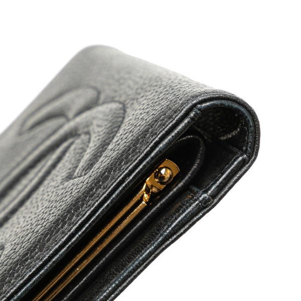 シャネル ココマーク がま口 二つ折り財布 ブラック キャビアスキン レディース CHANEL 【中古】