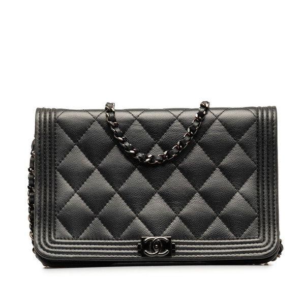 シャネル ココマーク ボーイシャネル ソーブラック チェーン ショルダーバッグ  ブラック マットキャビアスキン レディース CHANEL 【中古】