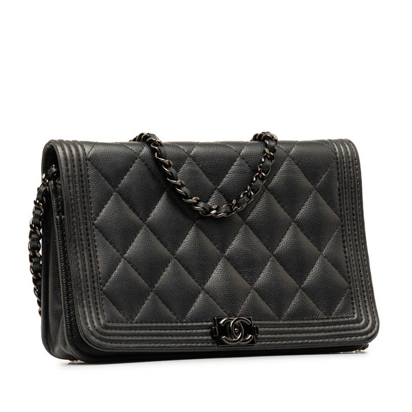 シャネル ココマーク ボーイシャネル ソーブラック チェーン ショルダーバッグ  ブラック マットキャビアスキン レディース CHANEL 【中古】