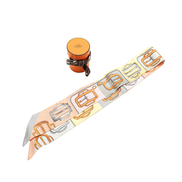 エルメス ツイリー Bouclerie d Attelage アトラージュのバックル スカーフ グレー ブラウン マルチカラー シルク レディース HERMES 【中古】