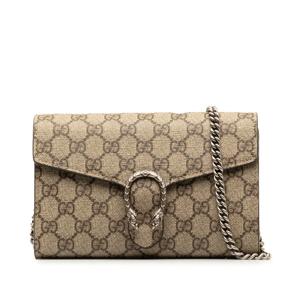 グッチ GGスプリーム デュオニソス 斜め掛け チェーン ショルダーバッグ ウォレット 401231 べージュ PVC レザー レディース GUCCI 【中古】