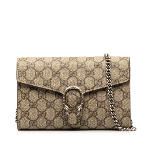 グッチ GGスプリーム デュオニソス 斜め掛け チェーン ショルダーバッグ ウォレット 401231 べージュ PVC レザー レディース GUCCI 【中古】