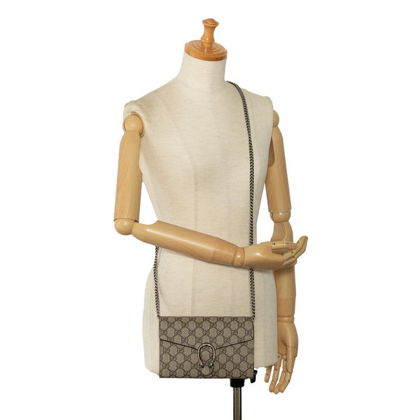 グッチ GGスプリーム デュオニソス 斜め掛け チェーン ショルダーバッグ ウォレット 401231 べージュ PVC レザー レディース GUCCI 【中古】