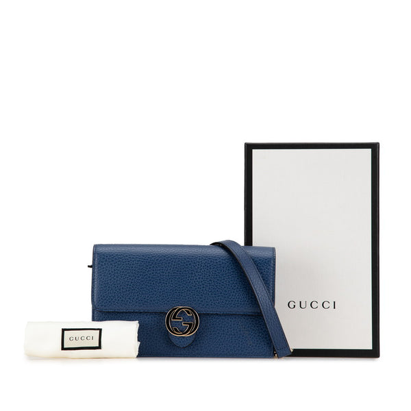 グッチ インターロッキングG 斜め掛け チェーン ショルダーバッグ 510314 ブルー レザー レディース GUCCI 【中古】