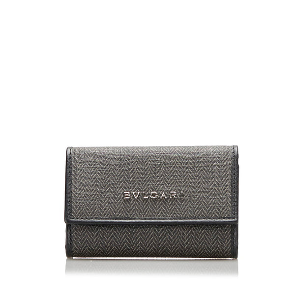 ブルガリ キーケース 6連 グレー ブラック PVC レザー レディース BVLGARI 【中古】