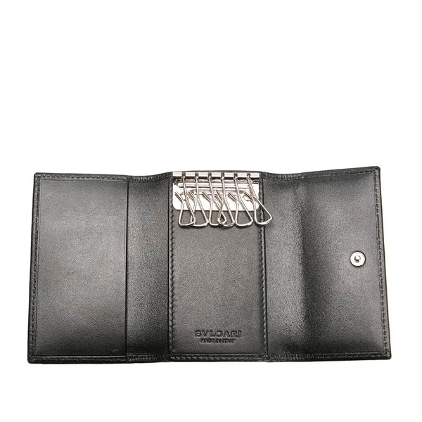 ブルガリ キーケース 6連 グレー ブラック PVC レザー レディース BVLGARI 【中古】