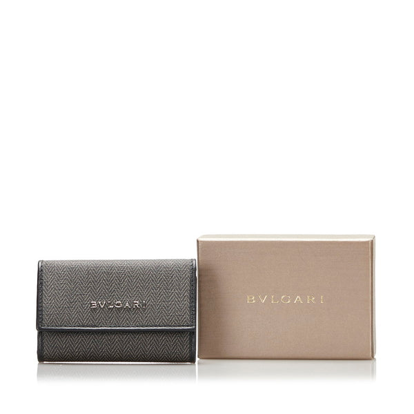ブルガリ キーケース 6連 グレー ブラック PVC レザー レディース BVLGARI 【中古】