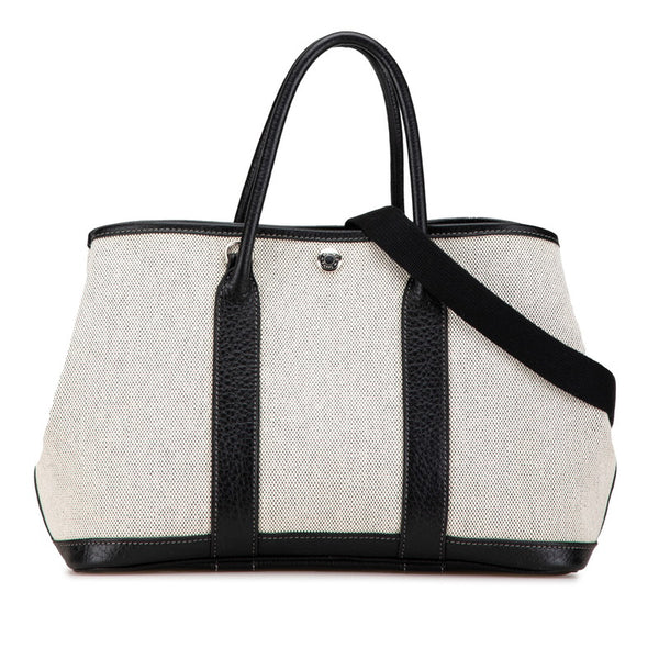 エルメス ガーデンパーティTPM ハンドバッグ ショルダーバッグ 2WAY グレー ブラック トワルアッシュ レザー レディース HERMES 【中古】