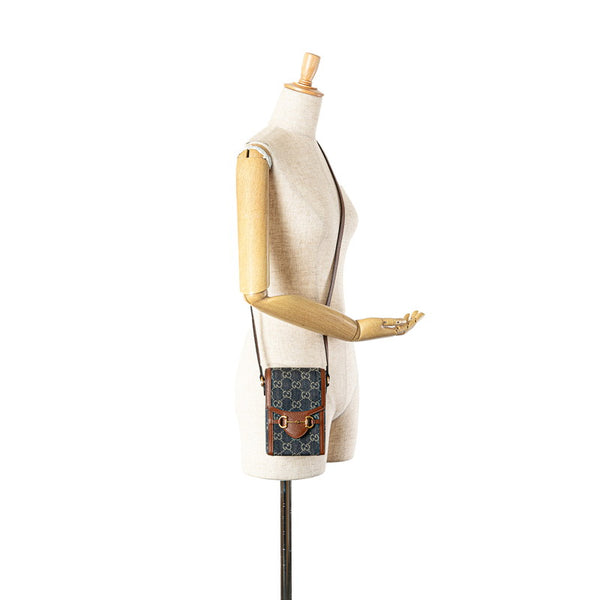 グッチ GGデニム ホースビット 1955 斜め掛け ショルダーバッグ  625615 インディゴブルー ブラウン キャンバス レザー レディース GUCCI 【中古】