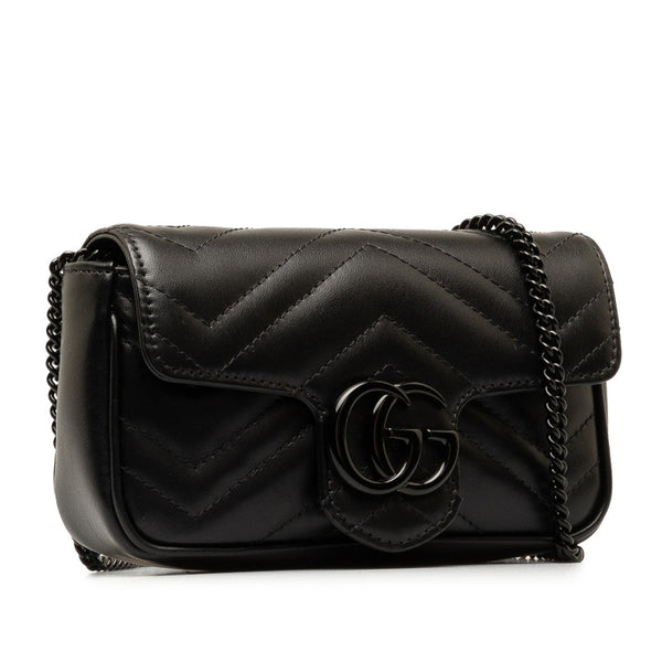 グッチ GGマーモント スーパーミニバッグ キルティングレザー 斜め掛け チェーン ショルダーバッグ 476433 ブラック レザー レディース GUCCI 【中古】