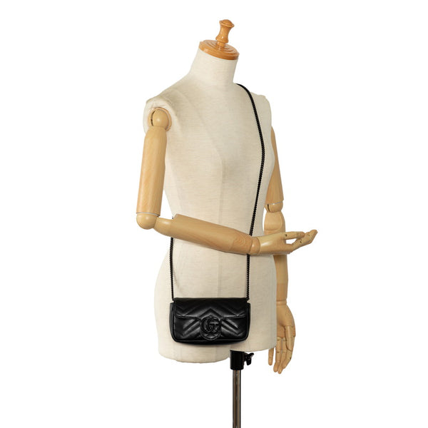 グッチ GGマーモント スーパーミニバッグ キルティングレザー 斜め掛け チェーン ショルダーバッグ 476433 ブラック レザー レディース GUCCI 【中古】