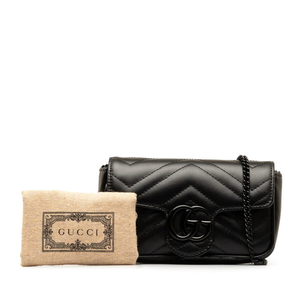 グッチ GGマーモント スーパーミニバッグ キルティングレザー 斜め掛け チェーン ショルダーバッグ 476433 ブラック レザー レディース GUCCI 【中古】