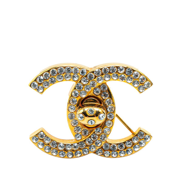 シャネル ヴィンテージ ココマーク ターンロック ラインストーン ブローチ ゴールド メッキ レディース CHANEL 【中古】