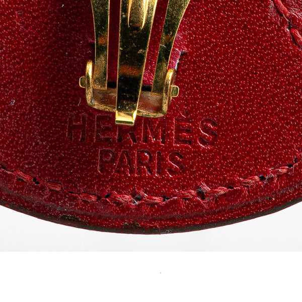 エルメス トライアングル イヤリング ルージュヴィフ レザー メッキ レディース HERMES 【中古】