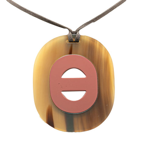 エルメス フィデリオ ネックレス ブラウン ピンク バッファローホーン レディース HERMES 【中古】