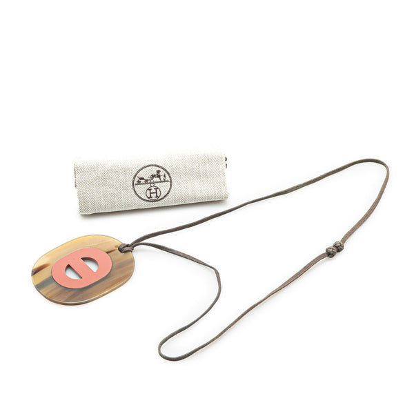 エルメス フィデリオ ネックレス ブラウン ピンク バッファローホーン レディース HERMES 【中古】