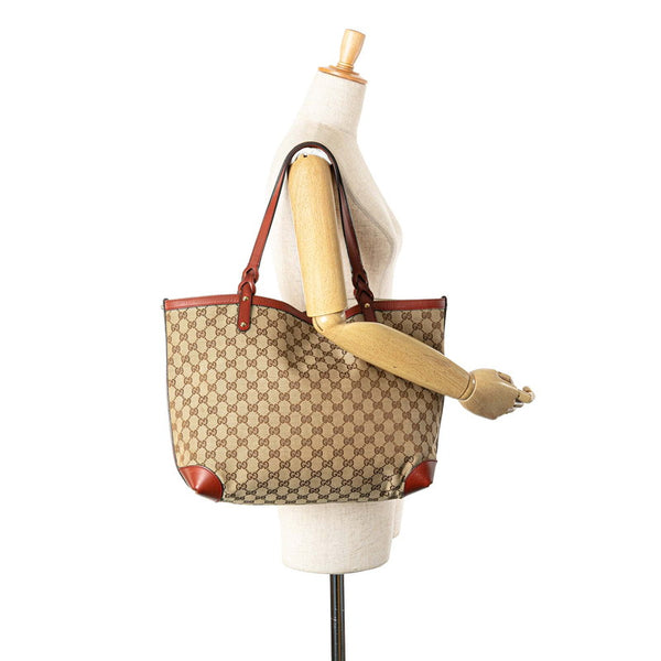 グッチ GGキャンバス トートバッグ 247209 ベージュ ブラウン キャンバス レザー レディース GUCCI 【中古】