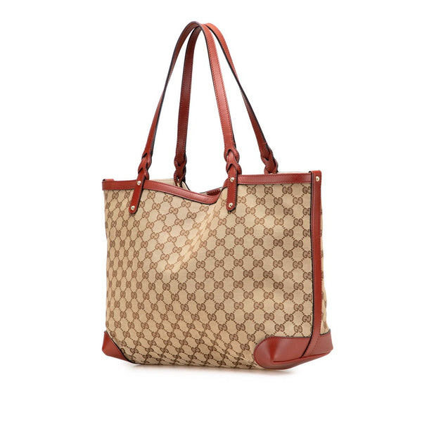 グッチ GGキャンバス トートバッグ 247209 ベージュ ブラウン キャンバス レザー レディース GUCCI 【中古】