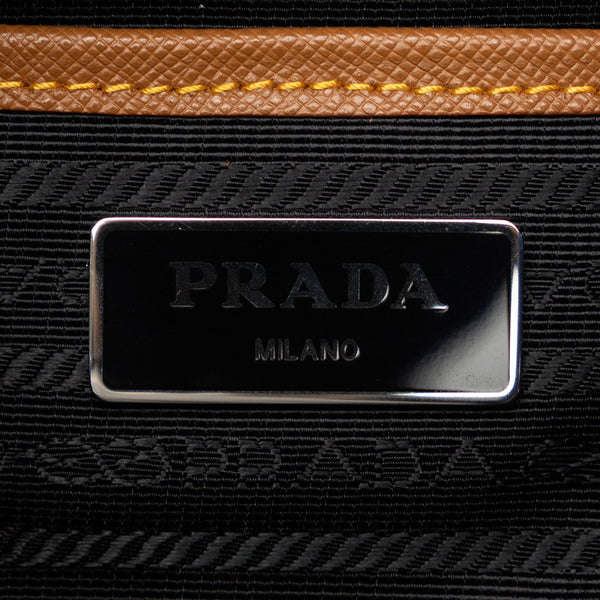 プラダ 三角ロゴプレート リュック バックパック 1BZ064 ブルー ブラウン ナイロン レザー レディース PRADA 【中古】