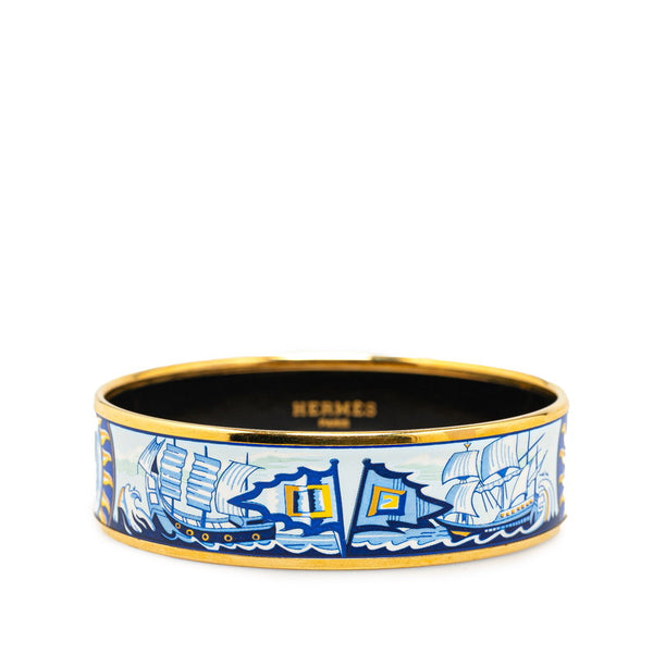 エルメス エマイユGM 七宝焼き 船 バングル ブレスレット ゴールド ブルー マルチカラー メッキ レディース HERMES 【中古】