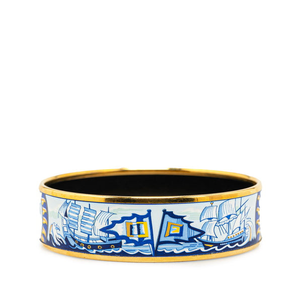 エルメス エマイユGM 七宝焼き 船 バングル ブレスレット ゴールド ブルー マルチカラー メッキ レディース HERMES 【中古】