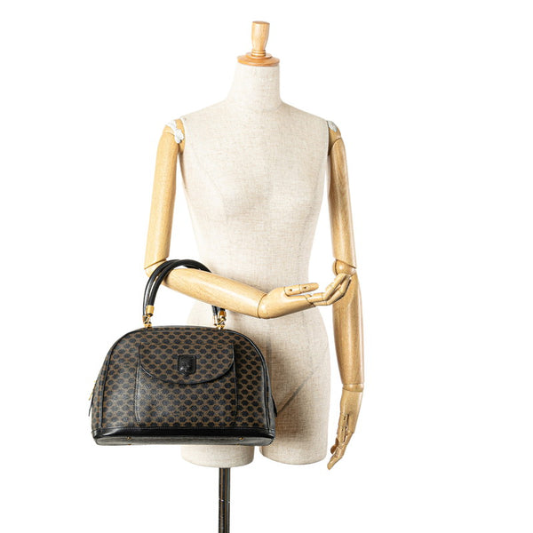 セリーヌ マカダム ハンドバッグ ブラック PVC レザー レディース CELINE 【中古】
