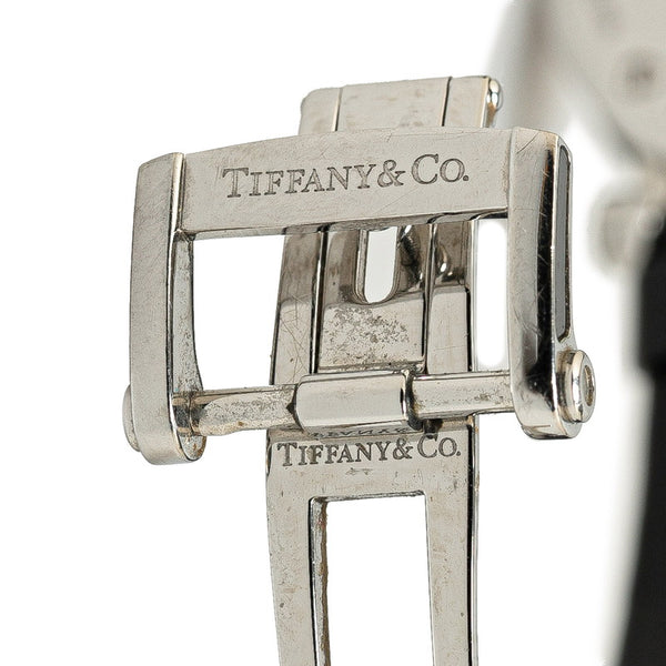 ティファニー アトラス 腕時計 Z1300 クオーツ ブラック文字盤 ステンレススチール レザー レディース TIFFANY&Co. 【中古】