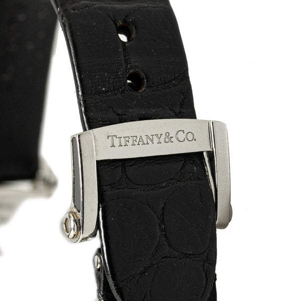 ティファニー アトラス 腕時計 Z1300 クオーツ ブラック文字盤 ステンレススチール レザー レディース TIFFANY&Co. 【中古】
