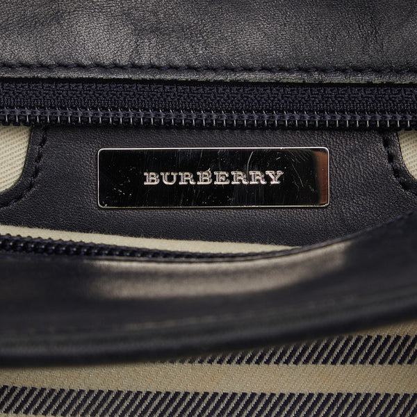 バーバリー チェック ハンドバッグ トートバッグ ベージュ ブラック キャンバス レザー レディース BURBERRY 【中古】