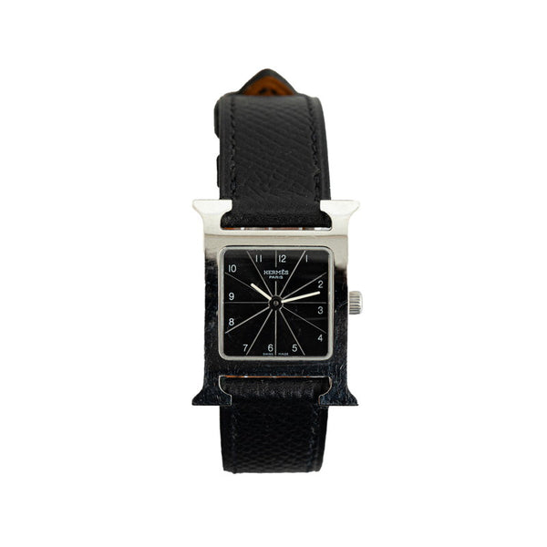 エルメス Hウォッチ 腕時計 HH1.210 クオーツ ブラック文字盤 ステンレススチール レザー レディース HERMES 【中古】