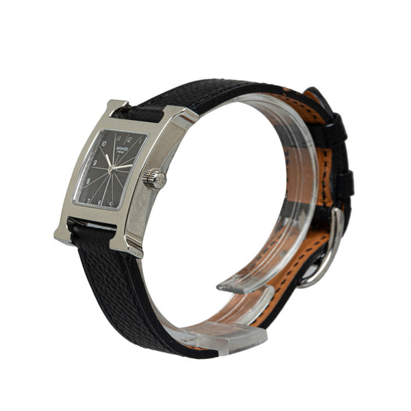 エルメス Hウォッチ 腕時計 HH1.210 クオーツ ブラック文字盤 ステンレススチール レザー レディース HERMES 【中古】