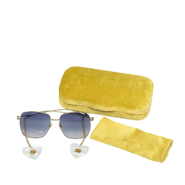 グッチ スクエアフレーム ハートチャーム サングラス GG1031S 004 ゴールド パープル メタル プラスチック レディース GUCCI 【中古】