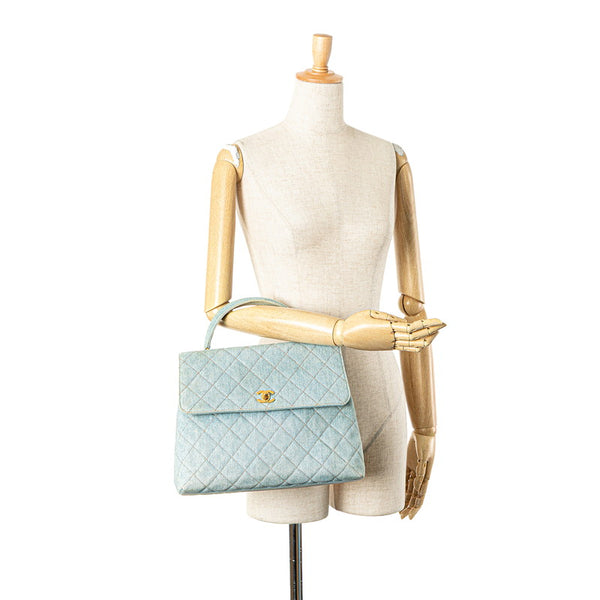 シャネル ココマーク キルティング ハンドバッグ トップハンドル ライトブルー デニム レディース CHANEL 【中古】