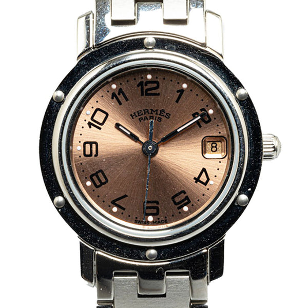 エルメス クリッパー 腕時計 CL4.210 クオーツ ピンク文字盤 ステンレススチール レディース HERMES 【中古】